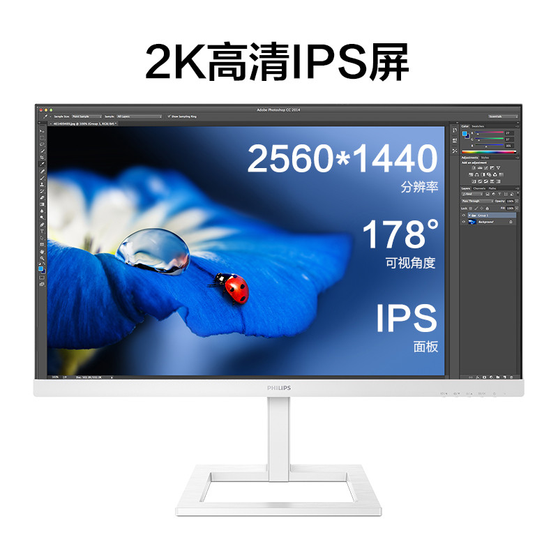 飞利浦 27英寸 2K IPS技术 type-c接口 sRGB104.4% 可升降 家用娱乐 电脑显示器 拼接屏 显示屏 276E1EW