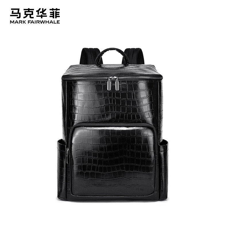 马克华菲（MARK FAIRWHALE）潮流出差男士背包真皮大容量商务电脑电脑包双肩包书包 黑色