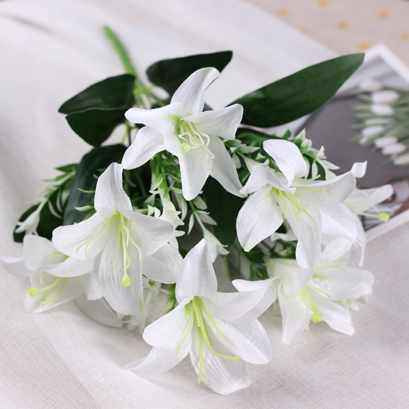 树室内装饰仿真小百合花装饰品摆件客厅装饰假花塑料花单 白色一支