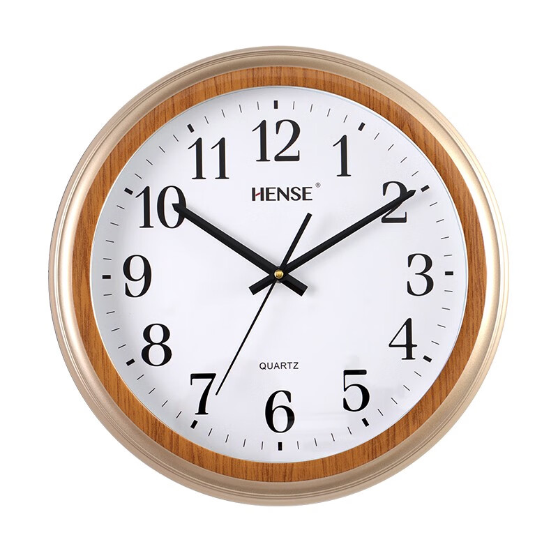 新中式简约挂钟仿木纹外框现代挂表客厅家用美观扫秒石英钟表hw08