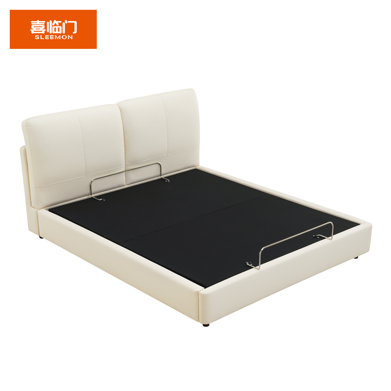 喜临门 床 现代简欧卧室双人床 真皮靠背钢木排骨架主卧1.8m真皮软床 布雷西亚BR 绅士咖 180*200cm