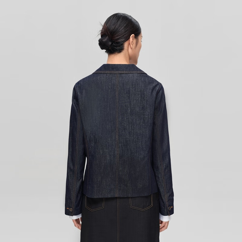OVV2023秋冬新款女装意大利进口休闲平驳领牛仔单件西服外套 牛仔蓝（净色）A8 XL