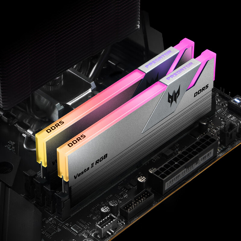 宏碁掠夺者(PREDATOR)32G(16G×2)套装 DDR5 6000频率 台式机内存条 Vesta II 炫光星舰RGB灯条(C28) 星光银 AI电脑配件