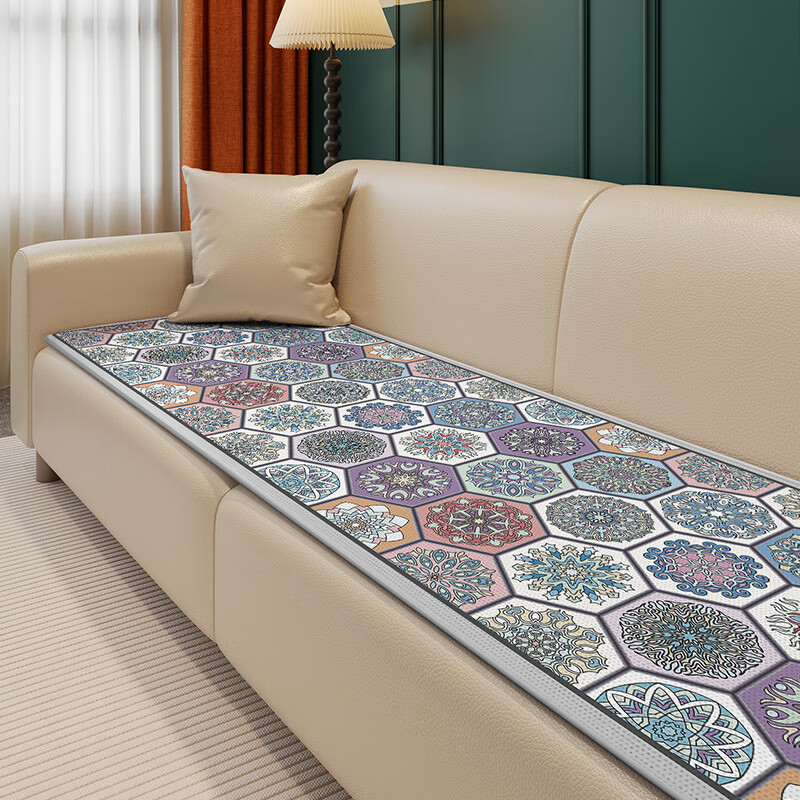 鹿婕夏天冰丝沙发垫凉感坐垫防滑凉席垫直排透气沙发座垫可定制尺寸 冰丝沙发垫-萨日胜地 80x210cm(约0.6cm厚)