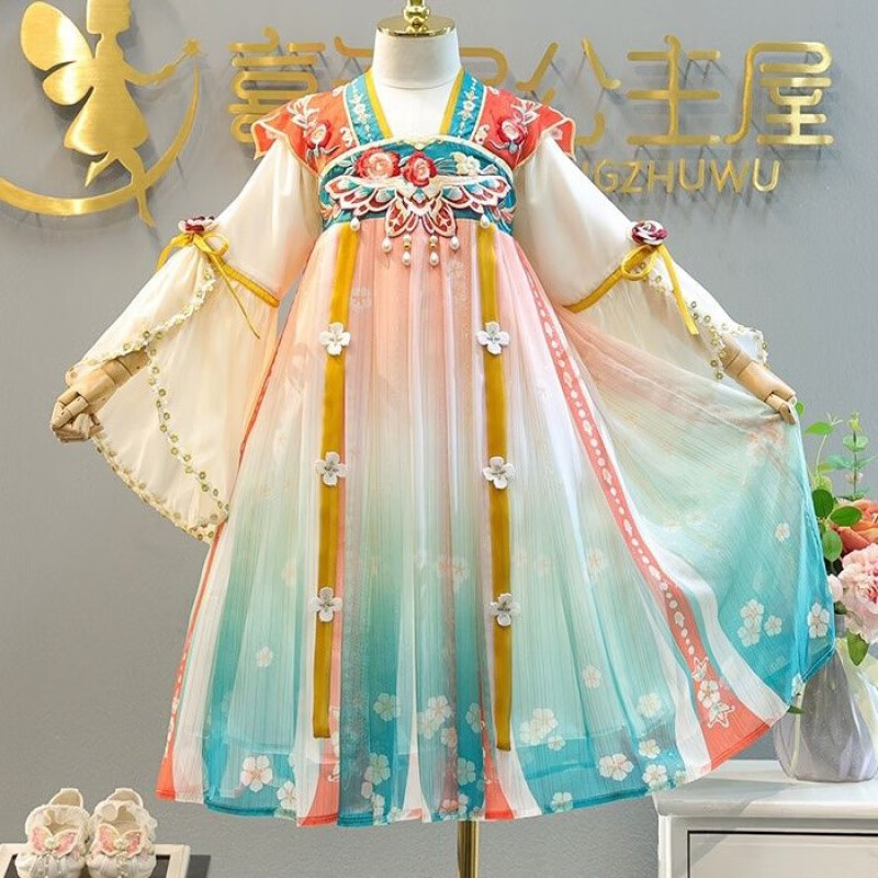 德莉娅汉服女童春夏款超仙中国风花仙子绣印花雪纺齐胸襦裙小女孩连衣 花仙子蓝色渐变+饰品 140使用感如何?