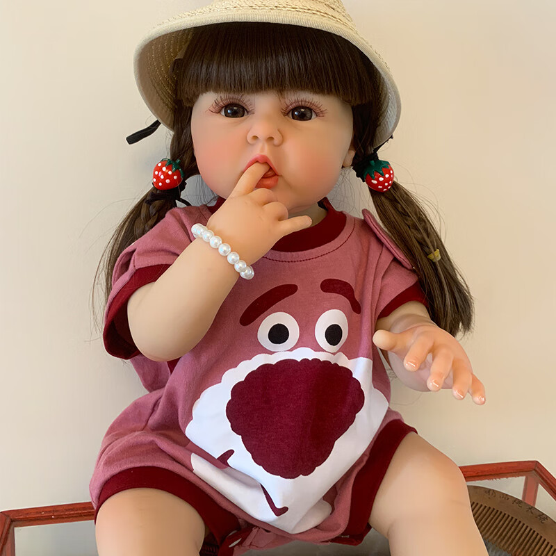 fanjia)仿真娃娃婴儿软胶公主女孩玩具55cm可洗澡女孩 草莓熊小米粒