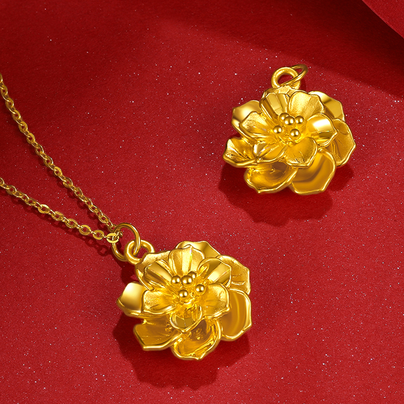 格洛美老凤凰花朵黄金吊坠女 999足金牡丹花挂坠 花开情人节礼物送