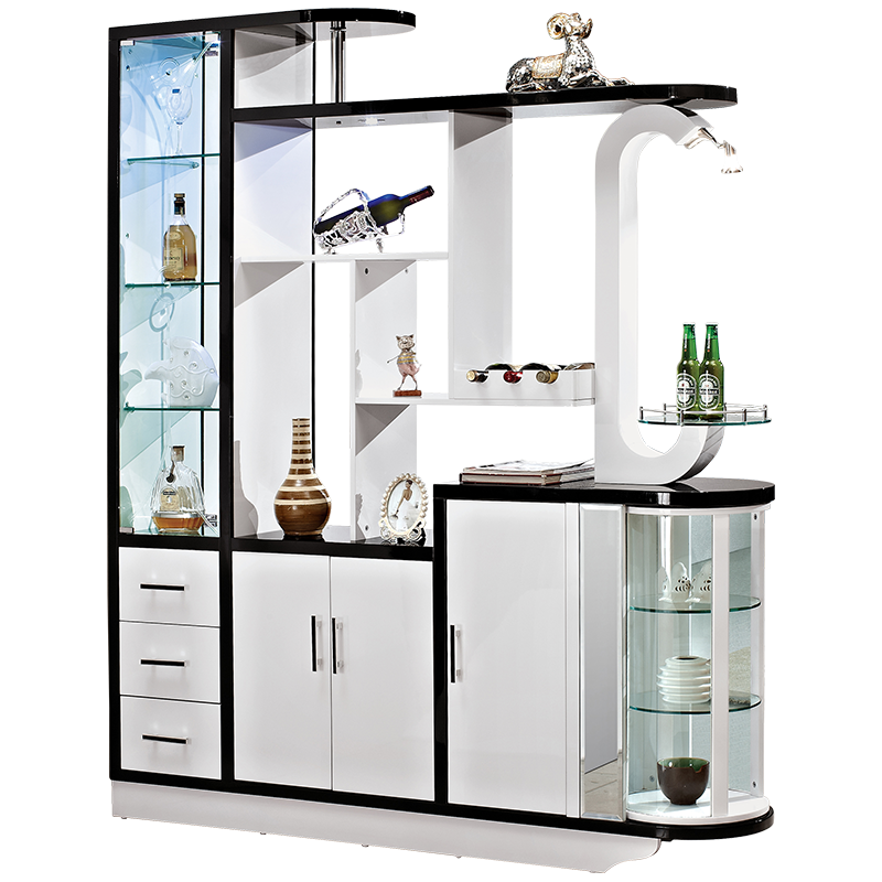 凯帝格 带灯酒柜客厅现代简约隔断柜1.8米间厅柜亮面烤漆靠墙玄关柜大户型 黑白酒柜 (1.8长*0.396宽*2.1高)m