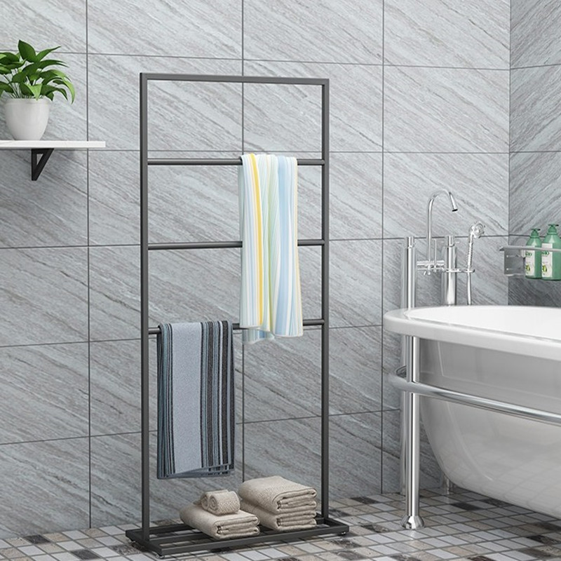 北欧免打孔落地浴室毛巾架收纳置物架卫生间浴巾架抹布挂架挂衣架