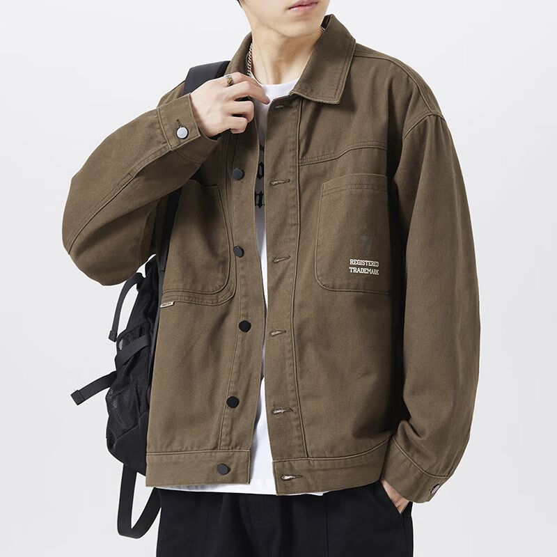 lanweifeilei春秋季男装工装牛仔外套男宽松男士痞帅街头日系复古潮流