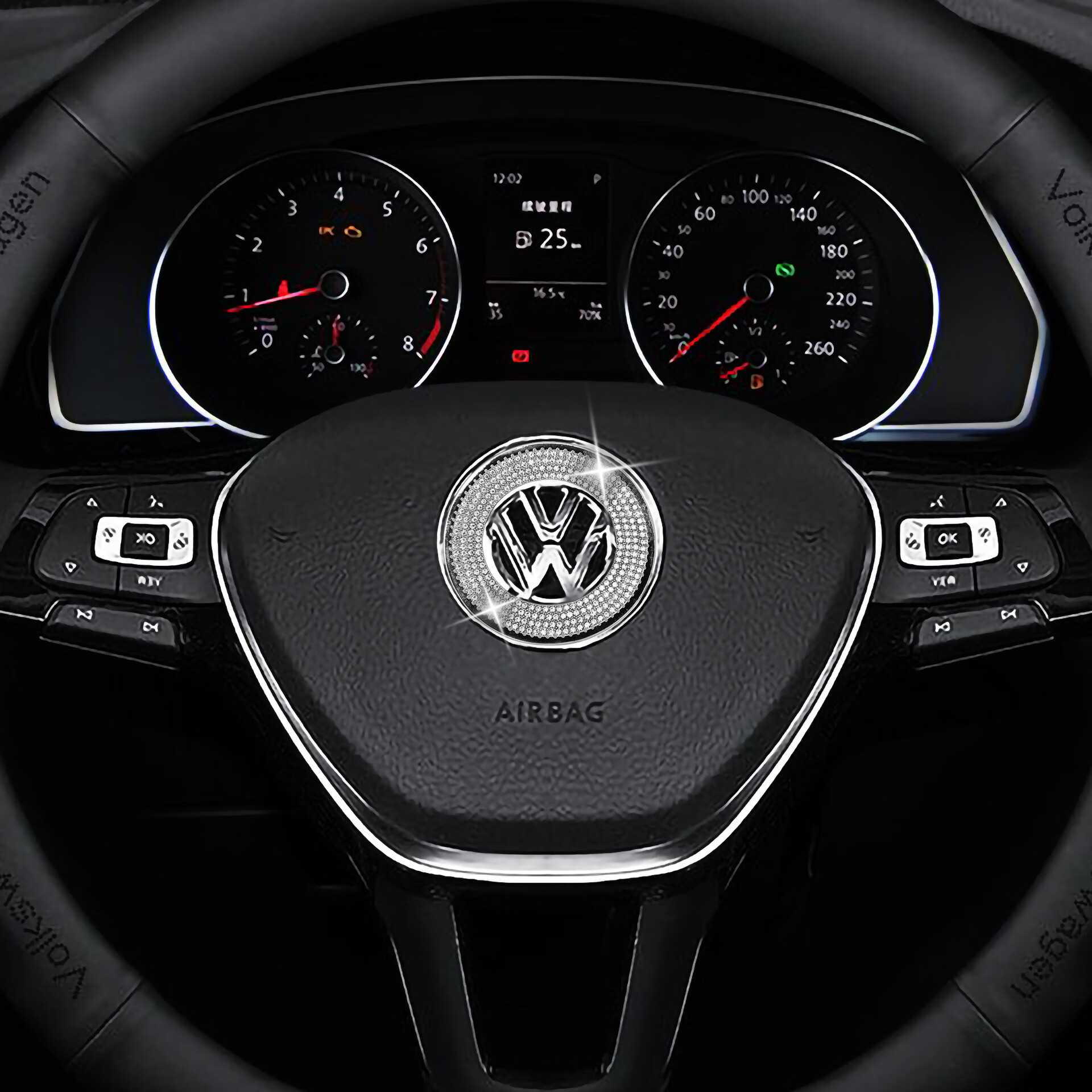 汽车系列方向盘标装饰贴圈带钻内饰改装车载镶钻装饰车标贴女 大众