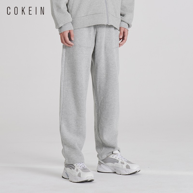 COKEIN夏季薄款男士直筒微弹原创休闲时尚纯色灰白松紧卫裤运动裤 灰色 L