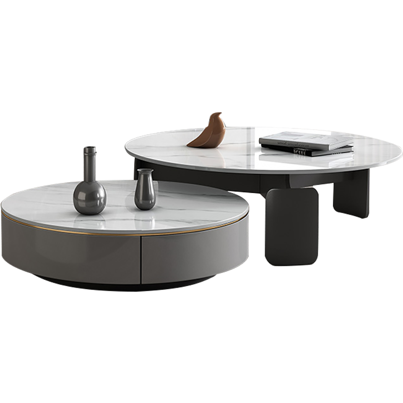 麦纪 茶几 岩板茶几电视柜组合小户型客厅圆形高低茶台地柜轻奢现代桌子 岩板茶几组合 组装