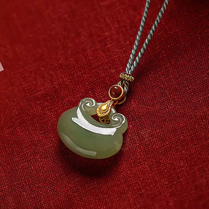 珠佩丽和田玉项链平安如意锁吊坠女故宫古法挂件玉石吊坠饰品 平安