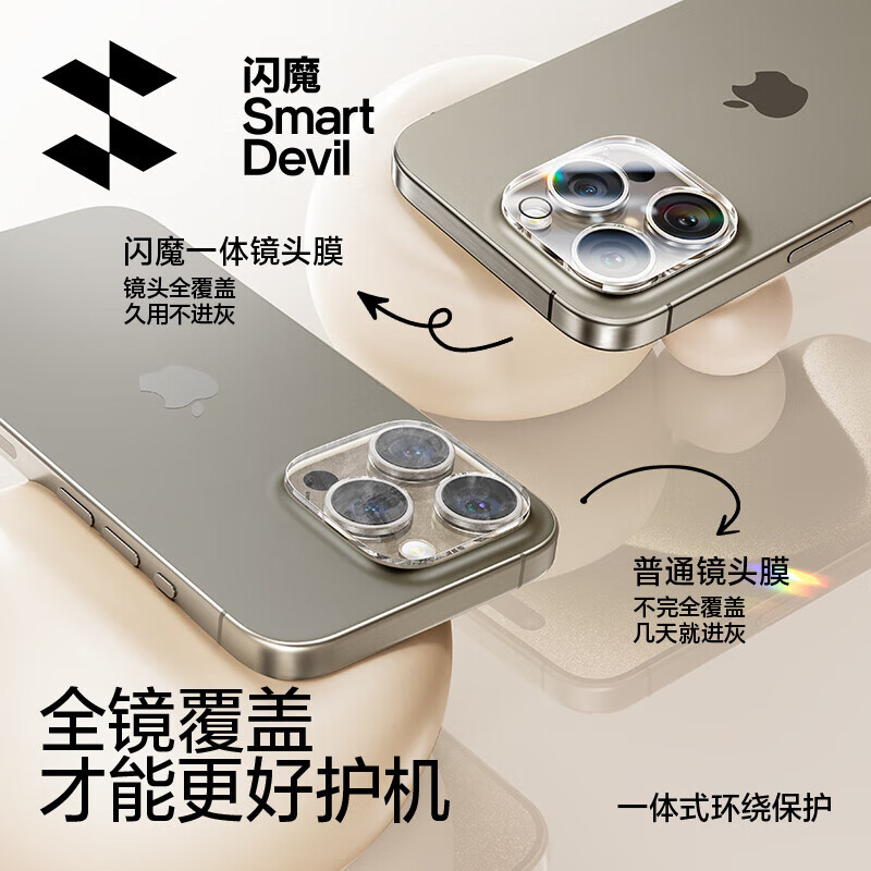 闪魔适用于苹果16pro/16镜头膜 iphone16promax防眩光16plus不损像素 16/16Plus【防眩光一体镜头膜】 【1片装】