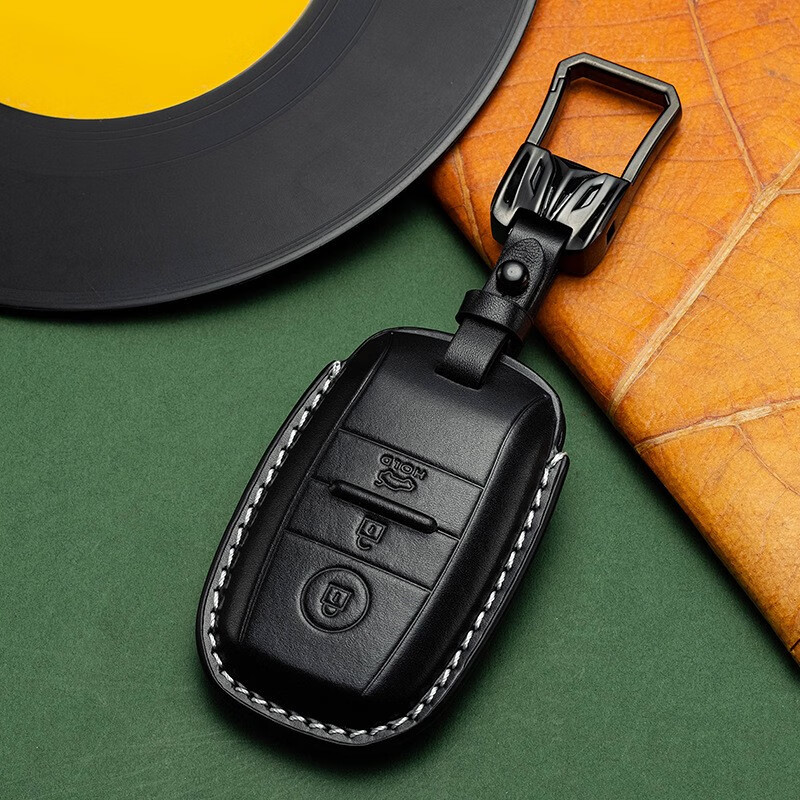 汽车钥匙套k3/4/5智跑索兰托凯绅kx5焕驰汽车真皮包 黑色 真皮挂扣