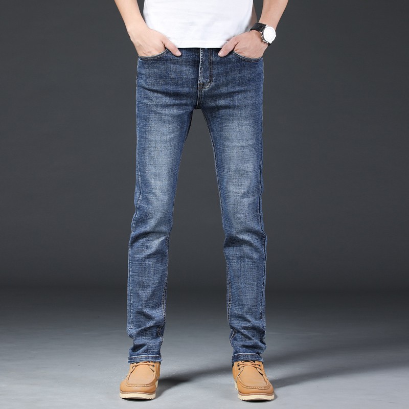 lee牛仔裤男夏季薄款商务休闲直筒男士修身弹力大码长裤子 蓝灰色8805