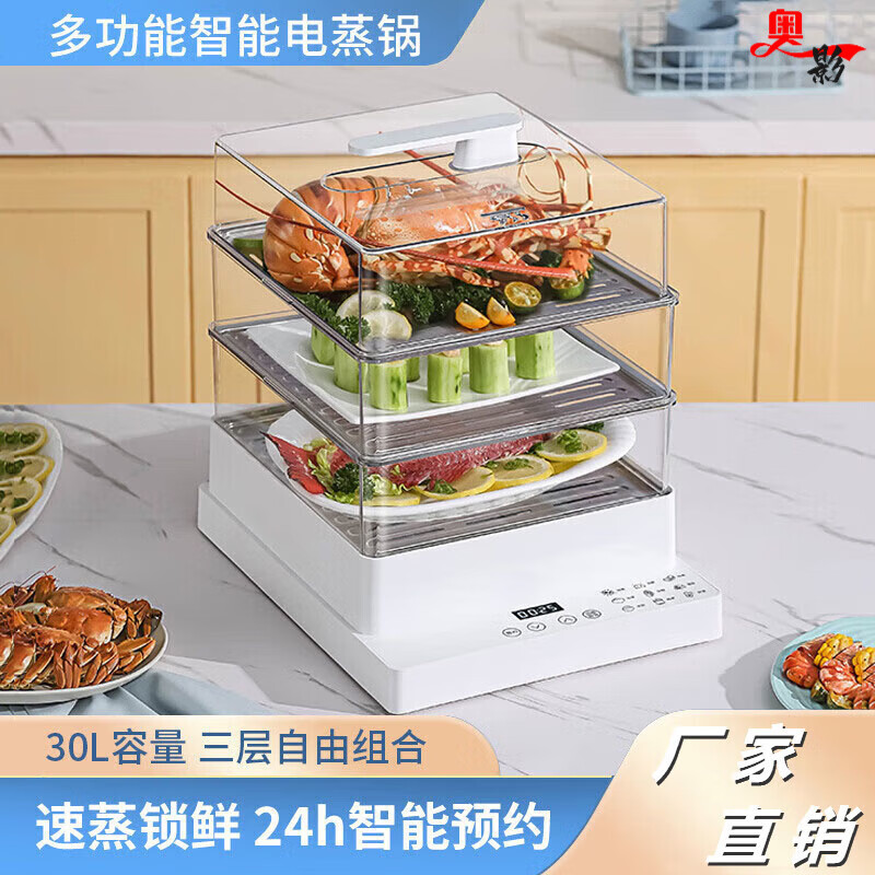 京单长方形蒸锅家用蒸煮炖多功能大容量小型多层蒸锅蒸笼蒸鱼神器 智能节能电蒸锅(单层17L） 插电款