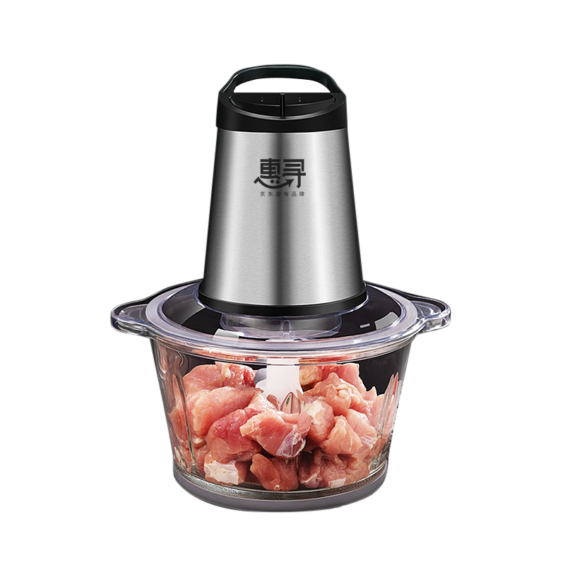 惠寻 京东自有品牌 绞肉机打肉机搅拌机碎肉机 2L家用加厚食品级玻璃多功能全自动