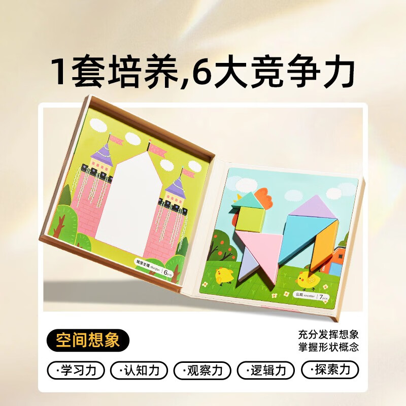 美乐童年七巧板拼图磁性磁吸积木儿童早教专用幼儿玩具男女孩生日礼物 百变磁吸七巧板