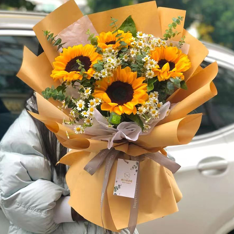 女友男士生日礼物 光辉·4朵向日葵花束 全国同城配送 留言送花日期