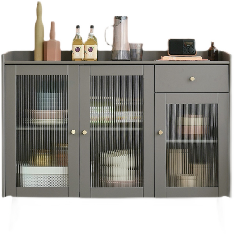 隆上隆 餐边柜实木家用客厅简约茶水柜储物柜 三门-深墨黑