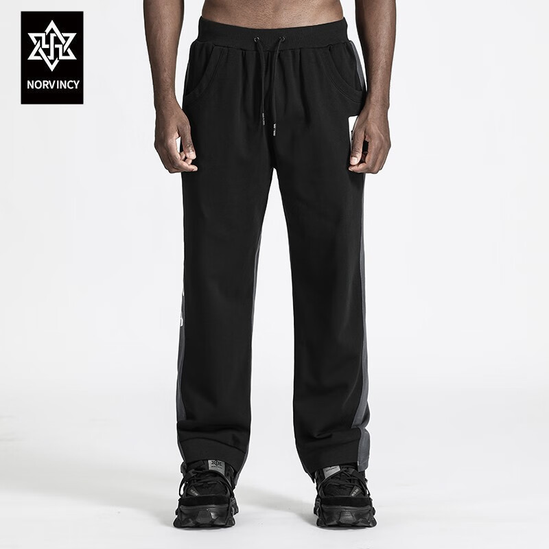 诺凡希诺凡希春春新品休闲裤男显高显瘦户外休闲长裤印花logo拼接直筒