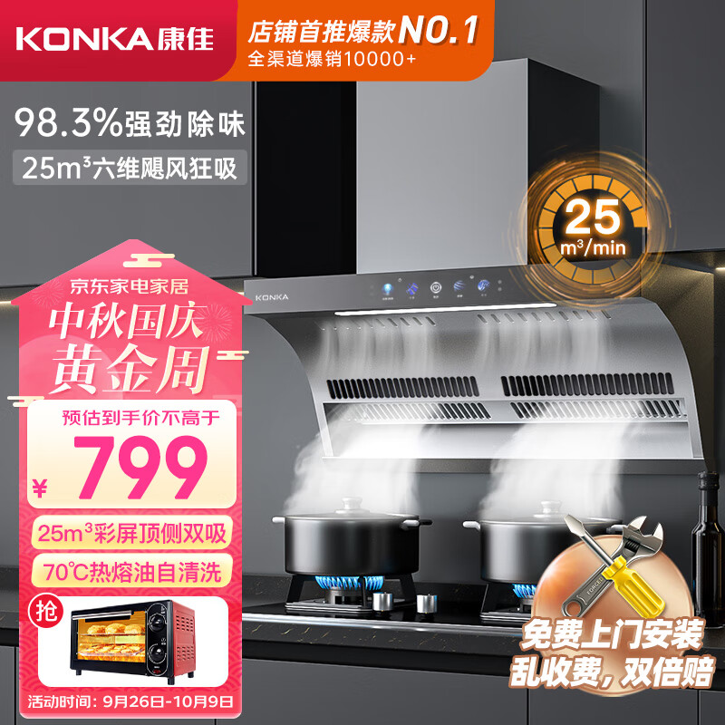 康佳（KONKA）抽油烟机 顶侧双吸式 7字型家用25m³爆炒大吸力 彩屏智能触控 挥手控制 自清洗 CXW-330-KL81属于什么档次？