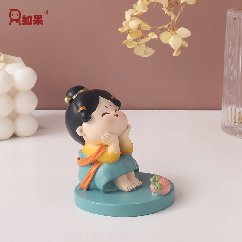 如果 ROOGO国风唐仕女小摆件手机架创意家居办公室桌面摆饰可爱送生日礼物女 唐仕女手机架-莓烦恼