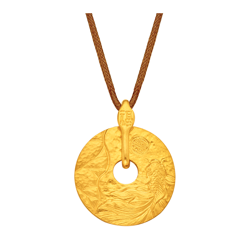 京工美作古法黄金吊坠足金999金鱼平安扣项链女妈妈生日礼物送老婆13.13g