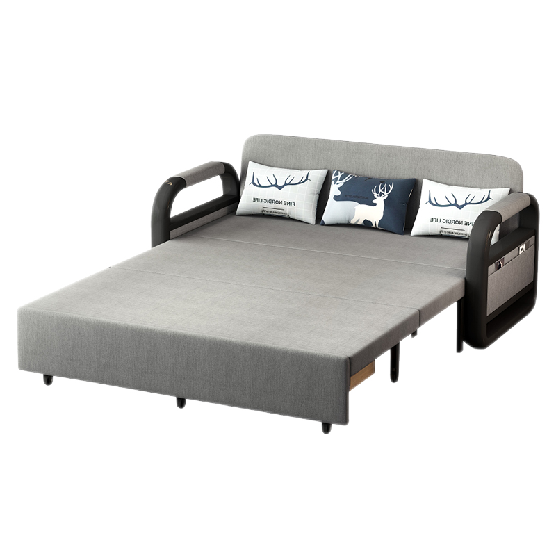 梦忆笙 沙发床折叠多功能布艺网红款伸缩单人床家用小户型坐卧沙发床两用 浅灰色【升级大扶手】 120cm宽+5cm海绵+2cm乳胶款