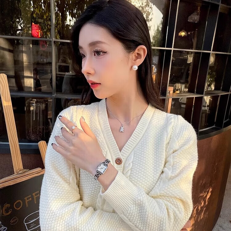 方糖手表女2026新款轻奢小众高级感机械风格名牌正品石英女表礼物 玫金色