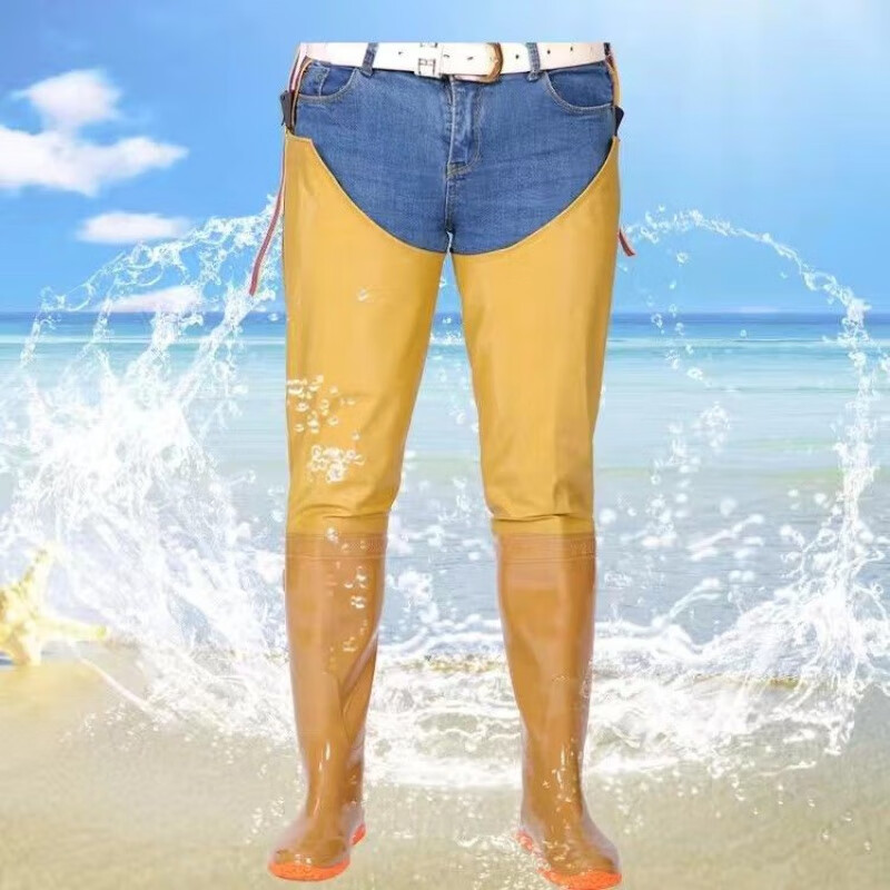 革代(gedai)加厚过膝下水靴软平底中高裤插秧筒水靴涉水鞋水田裤捞钓