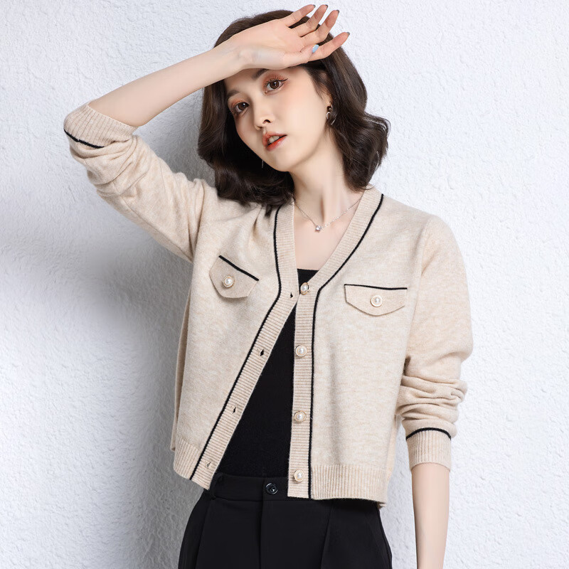 gemila 针织开衫女毛衣小外套女士秋季春秋新款外搭小个子短款紫色