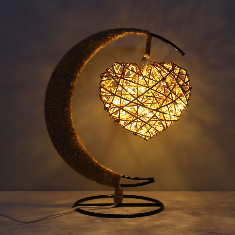 卧室床头少女心护眼小夜灯可调光ins可爱led藤艺星星台灯生日礼物