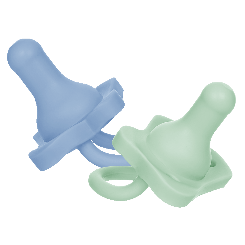 布朗博士新生儿安抚奶嘴 超软全硅胶一体式 0-6个月婴儿仿母乳不卡鼻 [袋装] 绿+粉蓝 0-6月 2个装 新生儿0月起可用