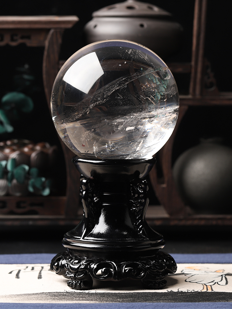 慈灵阁白水晶球摆件球乔迁搬家开业送礼客厅玄关家居摆件 直径4厘米