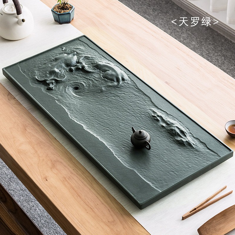 梵上器舍牛转乾坤天然乌金石茶盘整块一体浮雕原石茶台石板高档办公室