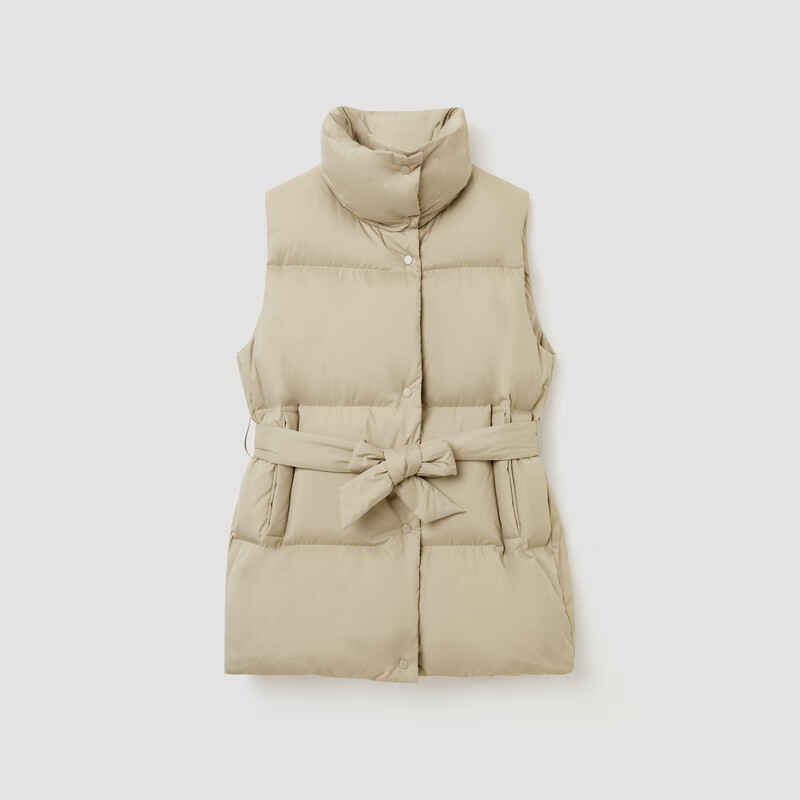 OVV秋冬热卖女装桃绒面料立领保暖蓬松羽绒马甲背心 卡其色 M