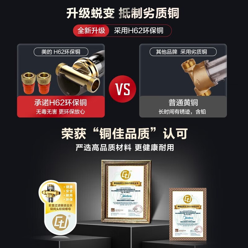 美的（Midea）净水器家用前置过滤器40微米高精度实测8T大通量全屋过滤器QZBW20S-48 【升级8T大通量】