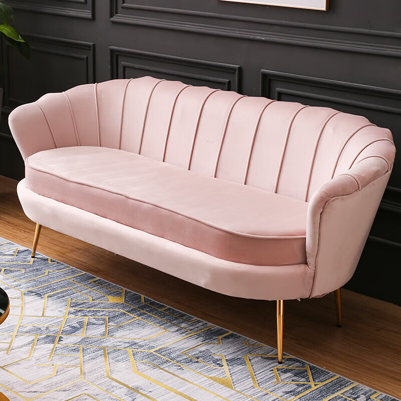 沙发小户型双人三人北欧轻奢卧室服装店美容院接待休闲网红款 粉色