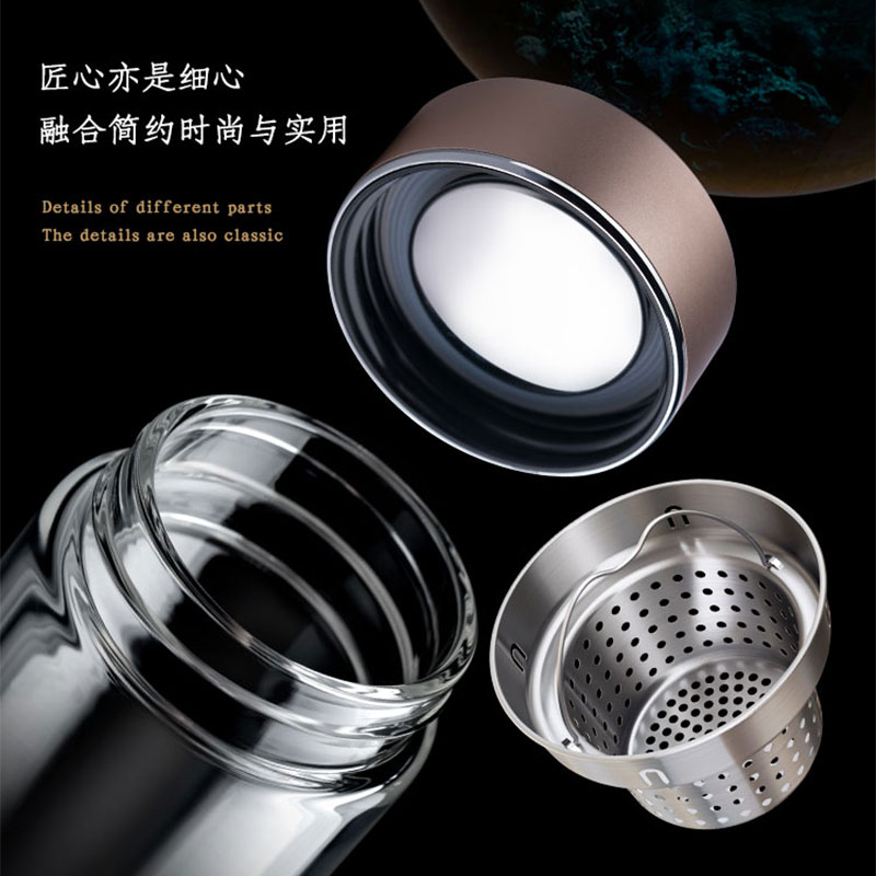 宝威玛（BVGMAV）英国玻璃杯加厚隔热泡茶杯 高档商务办公杯350ml茶水杯子 送礼物 BAL004流光金350ml
