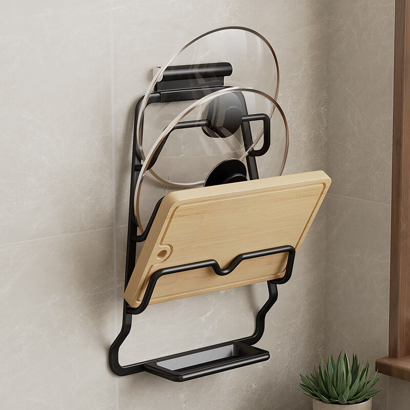 虎先森 厨房锅盖架置物架黑色壁挂免打孔挂锅架收纳