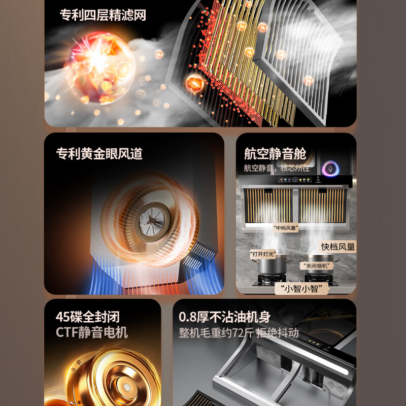 澳莱森抽油烟机 黄金眼 家用不锈钢侧吸式免清洗 四层油网大吸力油烟分离油烟机 X8 上门安装(注意事项)
