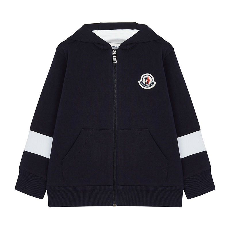 Moncler男童深蓝色徽标长袖连帽拉链外套 8G71720 80996 778 12/18
