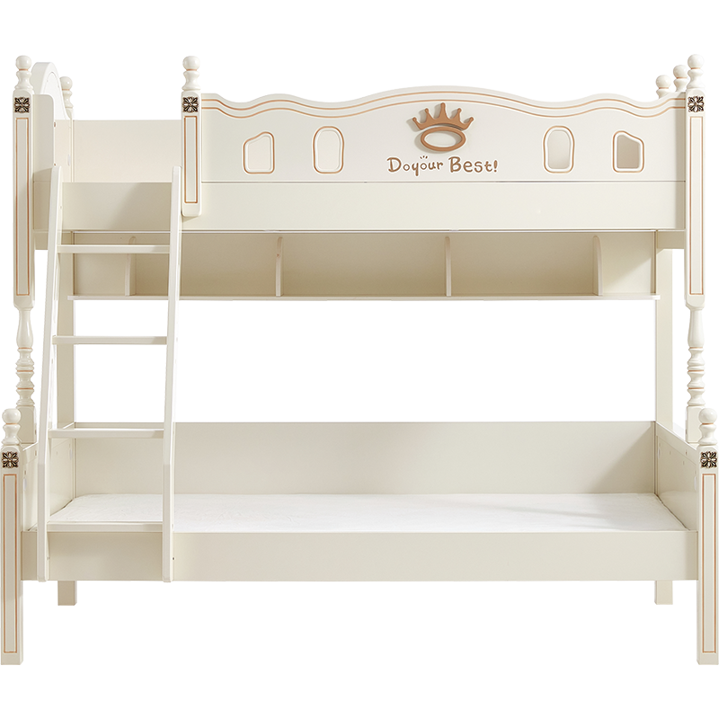 林氏木业儿童床上下铺双层床高低床实木脚小户型家具LS196【荷花白】A1-C高低床+上下床床垫+,1350mm*2000mm
