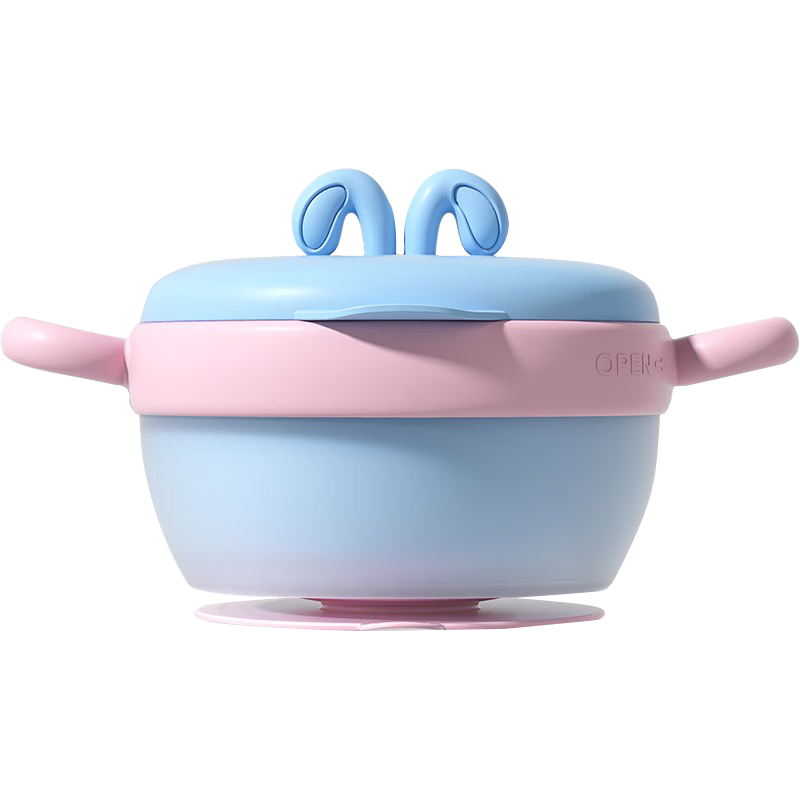 COOKSS婴儿辅食碗恒温注水保温碗316不锈钢宝宝婴幼儿吃饭儿童餐具浅蓝