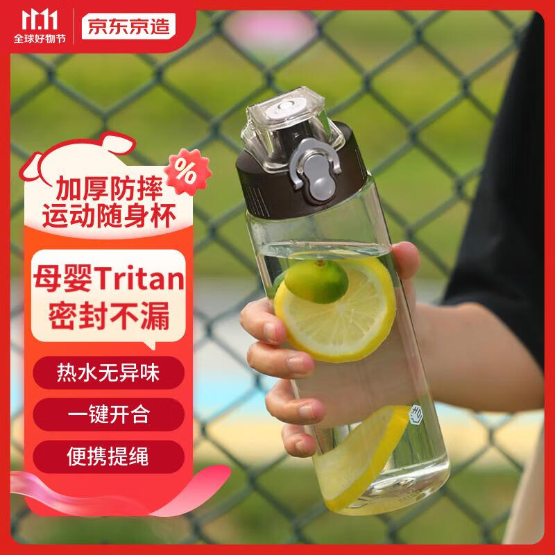 京东京造Tritan水杯加厚防摔运动水壶 夏季户外便携弹盖塑料杯男士黑600mL属于什么档次？
