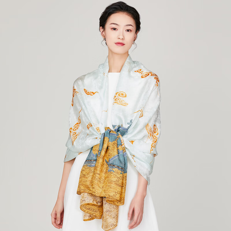 丝巾女春秋真丝桑蚕丝旗袍披肩外搭国风中年妈妈时尚