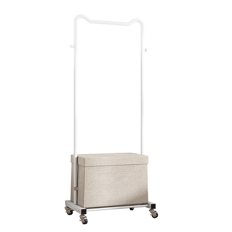 豪美佳 多功能衣架落地卧室家用衣帽架带鞋架挂衣架客厅室内简易衣服脏衣篮带滑轮可移动收纳置物架子 亮白色